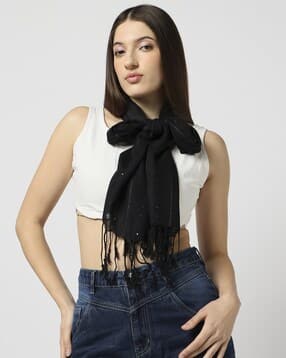 Women Striped Scarf with Tassels