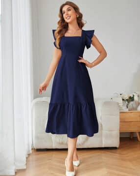 Women Square-Neck Fit & Flare Dress-image-29