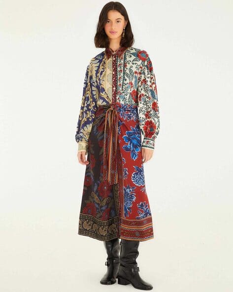 Buy FARM RIO Winter Mix A-Line Midi Dress Navy Blue Color Women