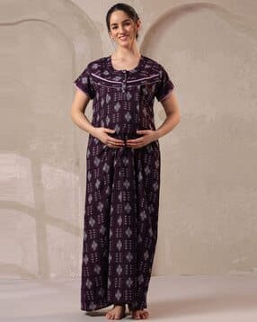 nightspree Women Printed Nightie with Short Sleeves-picture-41