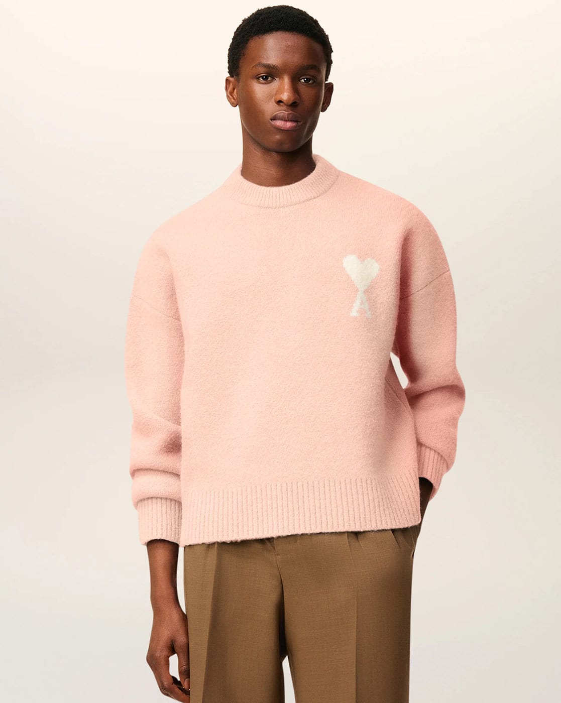Buy Ami Paris Ami De Coeur Crew-Neck Sweater | Poudre Ecru Color