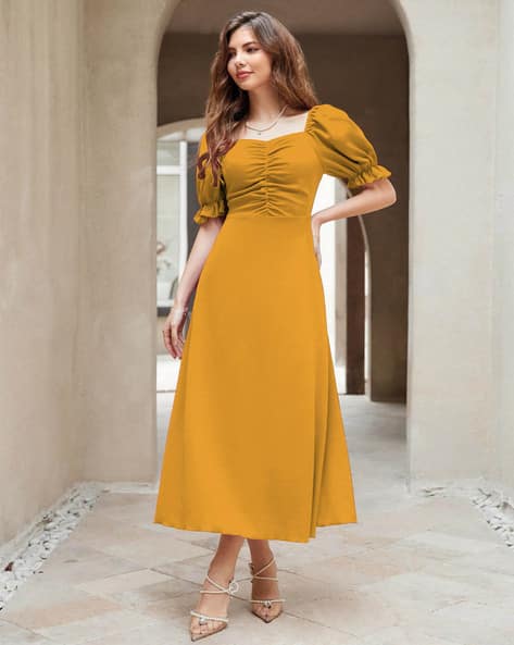 Buy Mustard Dresses for Women by AVANOVA Online | Ajio.com