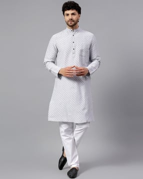 latest chikan Men Checked Regular Fit Long Kurta-picture-37