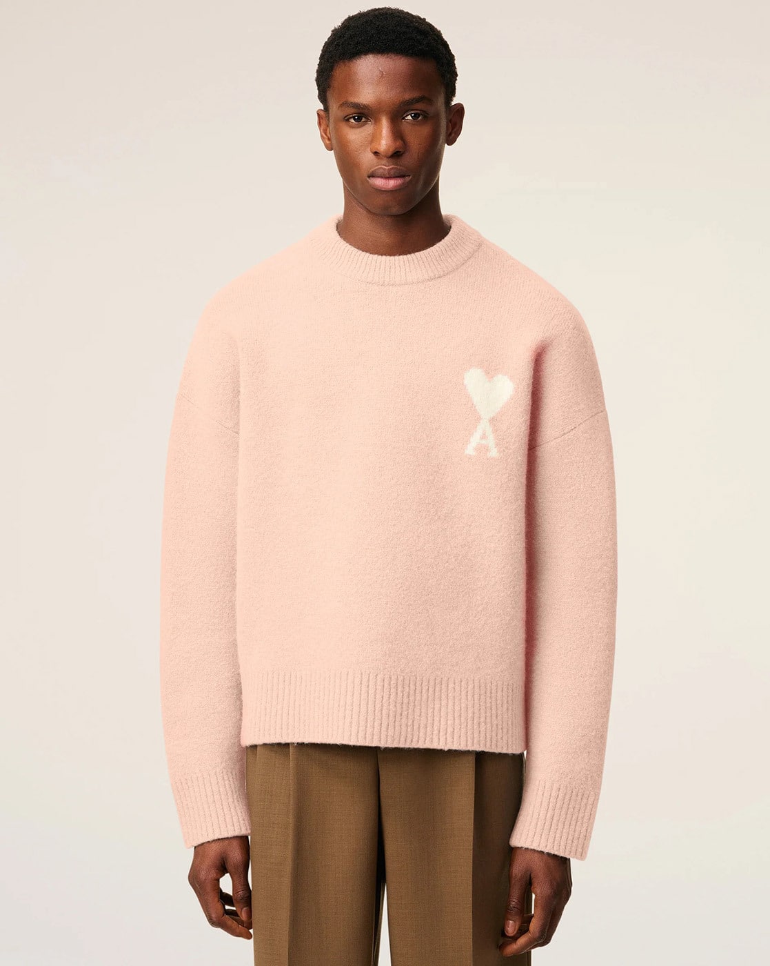 Buy Ami Paris Ami De Coeur Crew-Neck Sweater | Poudre Ecru Color