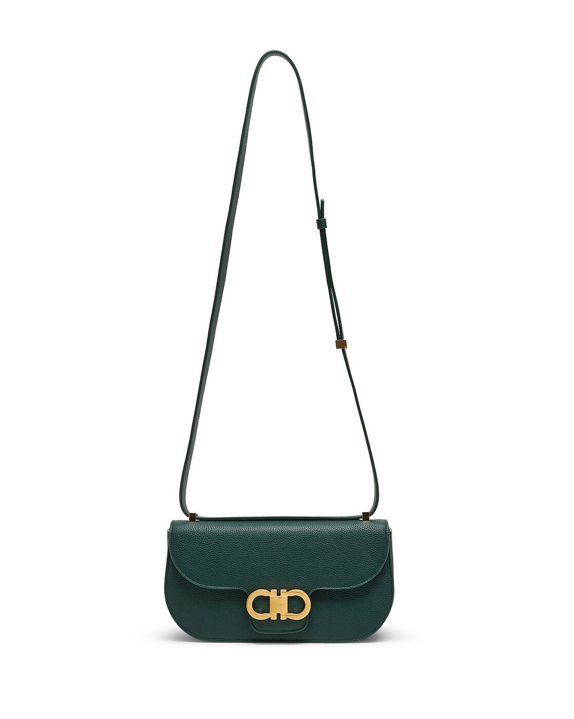 Buy Ferragamo Double Gancio Crossbody with Flap Bag | Green Color