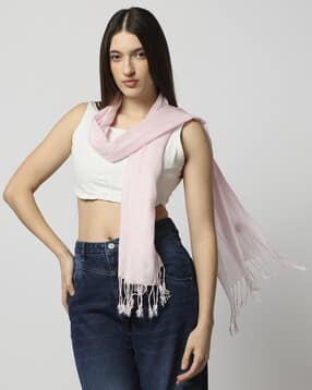 Women Striped Scarf with Tassels