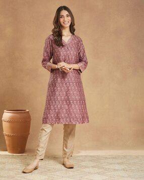 fabindia Women Floral Print Straight Kurta-picture-43