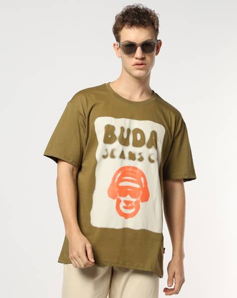 Buda Jeans Co Men Brand Print Loose Fit Crew-Neck T-Shirt