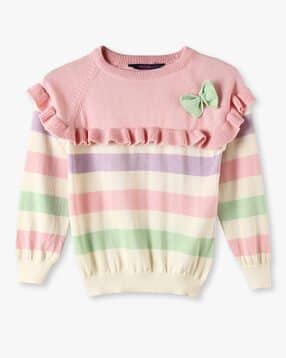 kg frendz Girls Striped Round-Neck Sweater-picture-20