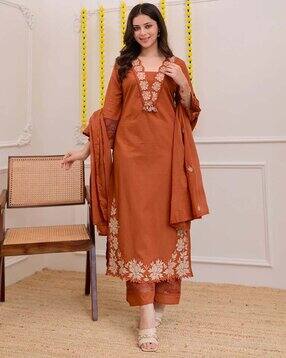 kiana house of fashion Women Embroidered Straight Kurta Suit Set-picture-28