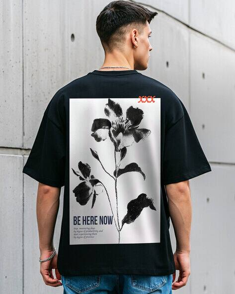BEWAKOOF Men's Jet Be Here Graphic Printed Oversized T-shirt