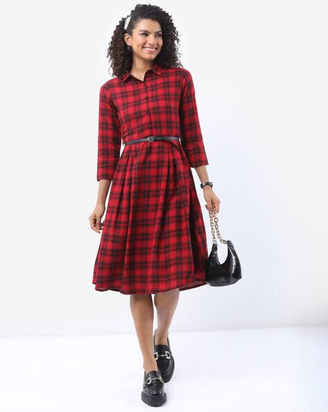 Tokyo Talkies Women Midi Length Checks Dress