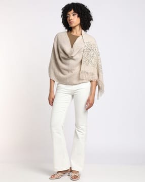 Micro Print Acrylic Winter Scarf with Tassels-image-36