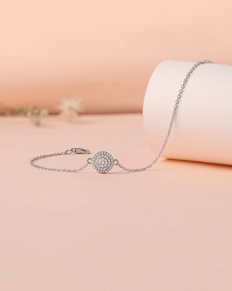 925 Sterling Silver American Diamond Adjustable Cluster Bracelet