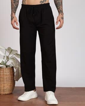 men straight fit track pants with drawstring waistband