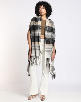 Checked Winter Scarf with Tassels-image-6