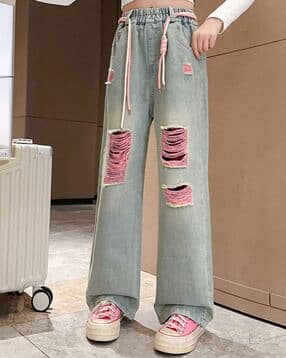 hopscotch Girls Relaxed Fit Distressed Jeans with Belt-picture-39