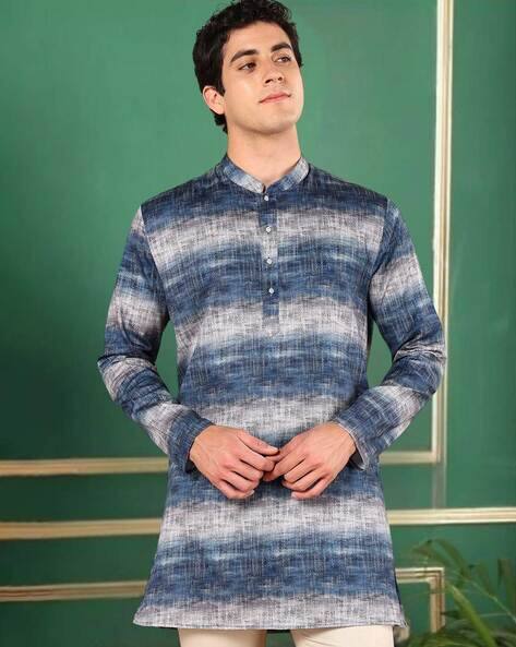 TATTVA Men Tie & Dye Slim Fit Short Kurta with Mandarin Collar