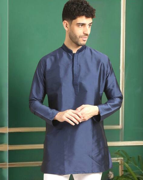 TATTVA Men Slim Fit Short Kurta with Band Collar