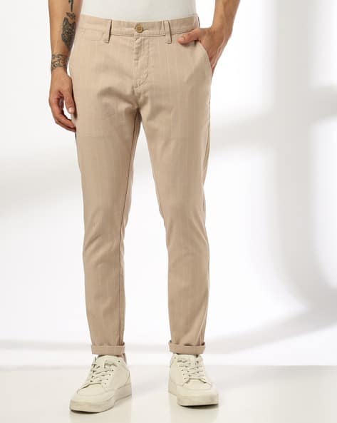 JOHN PLAYERS Men Striped Slim Fit Flat-Front Trousers
