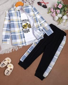 Boys Checked Shirt with Track Pants
