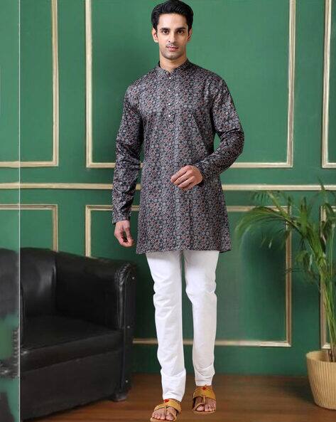 TATTVA Men Checked Slim Fit Short Kurta