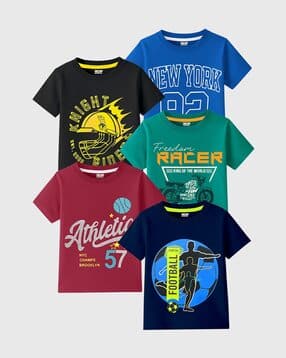 kuchipoo Boys Pack Of 5 Graphic Print Relaxed Fit T-Shirt-picture-20