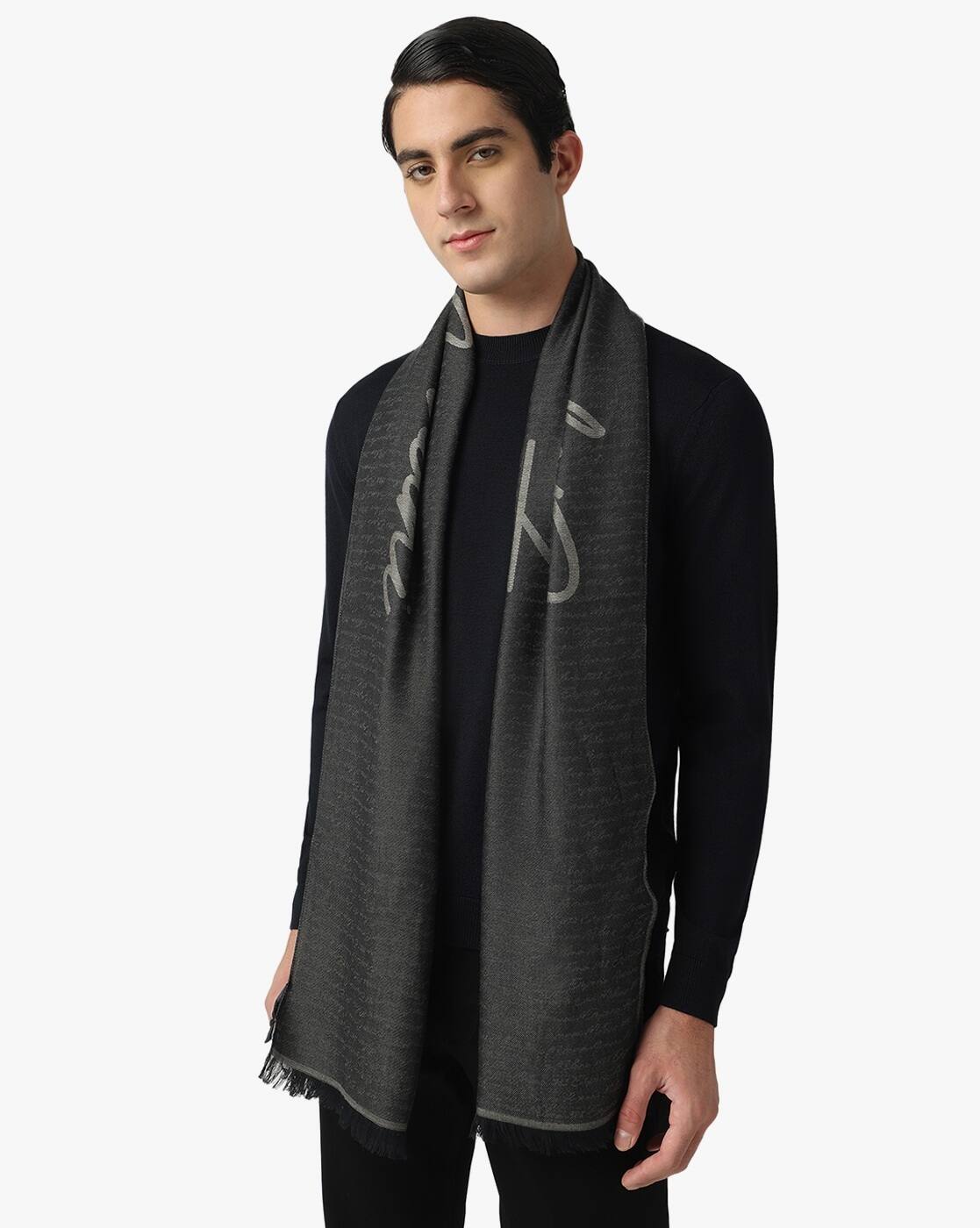 Buy EMPORIO ARMANI Signature Logo Embroidered Stole | Grey Color