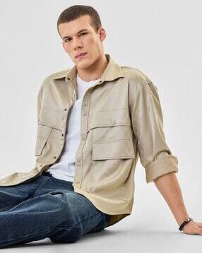 Men Oversized Fit Shacket with Flap Pockets-image-42