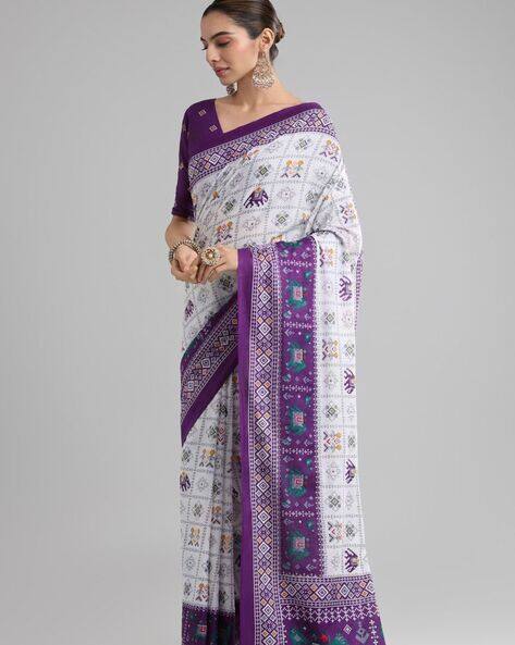 Ri-wah Women Patola Print Saree with Contrast Border