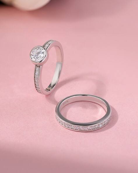 Ornate Jewels 925 Sterling Silver American Diamond Solitaire Band Ring
