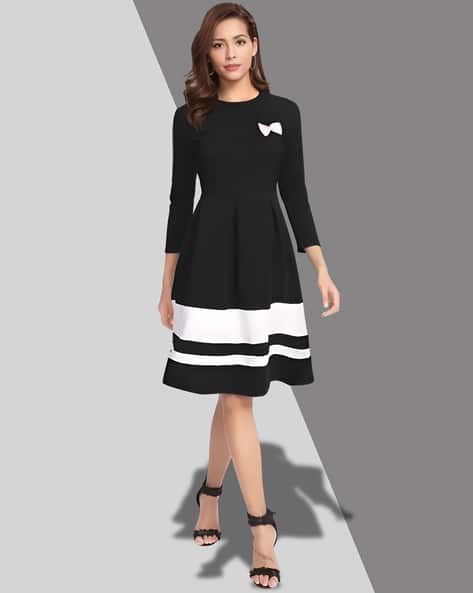 LEIA Women Colourblock A-Line Dress with Tie-Up