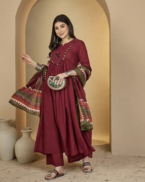 gulmohar jaipur Women Embroidered Flared Kurta Suit Set-picture-34