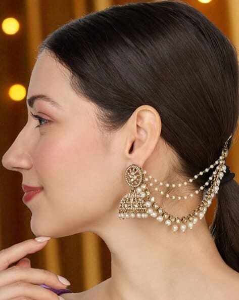 Fabula Women Gold-Plated Stone-Studded Jhumka Earrings