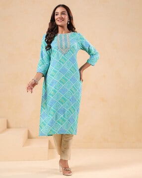 autumn lane Women Bandhani Print No Darts Straight Kurti-picture-11