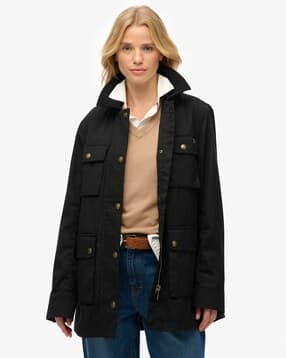 Women Regular Fit Wax Cotton Jacket with Flap Pockets-image-33