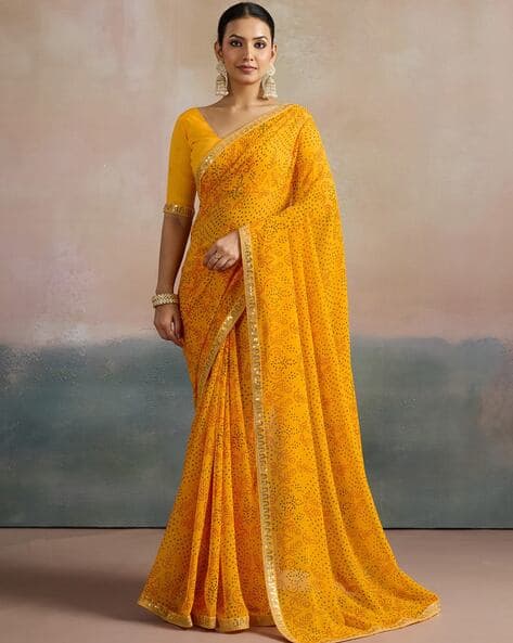 Women Georgette Saree with Embellished Border