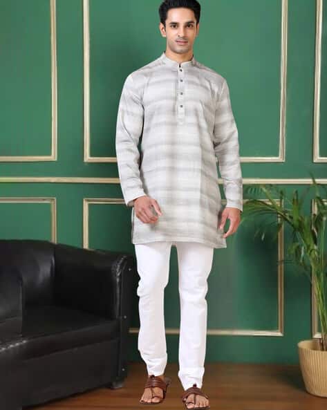 TATTVA Men Striped Mandarin-Collar Slim Fit kurta