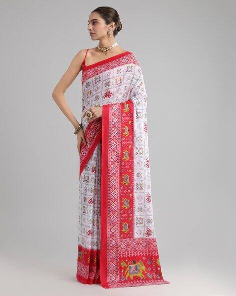 Ri-wah Women Patola Print Saree with Contrast Border