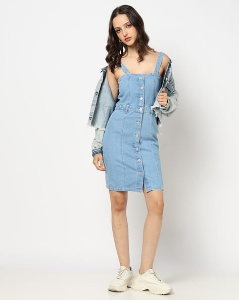 Buy YOUSTA Women Strappy Cotton Denim Dress Online | Ajio.com