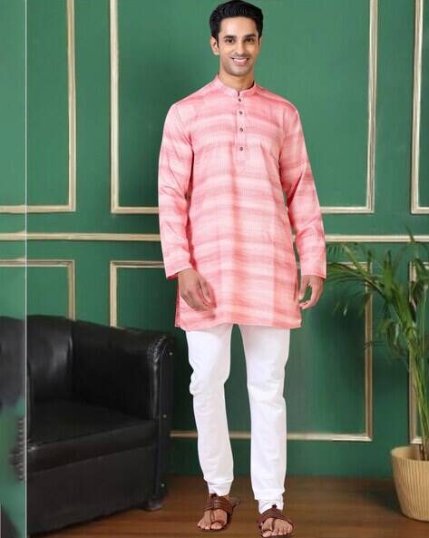 TATTVA Men Striped Short Kurta with Mandarin Collar
