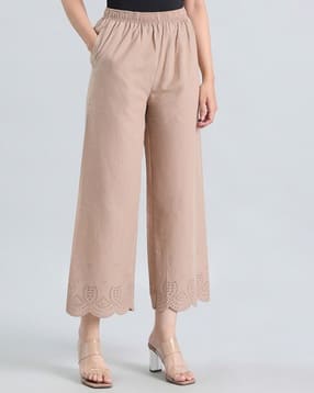 Women Embroidered Palazzos with Elasticated Waistband