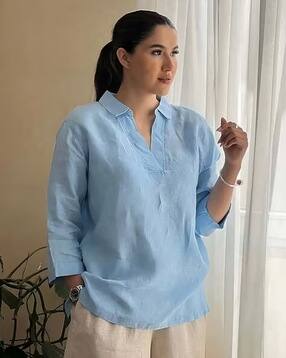 Women Straight Tunic with Spread Collar