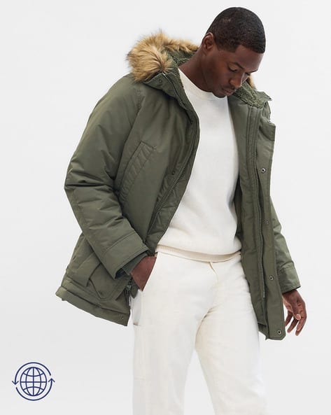 Men Regular Fit Parka Jacket