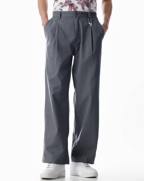 Jack & Jones Men Grey Loose Fit Pleated Pants - Image 1