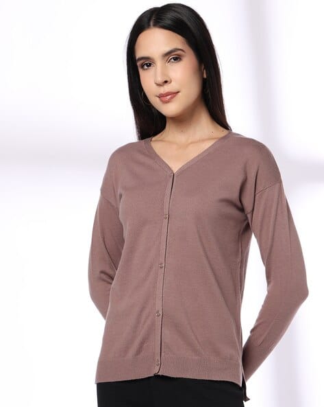 Buy Fig Women Slim Fit V-Neck Cardigan Online | Ajio.com