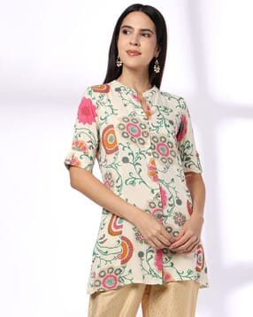 Women Floral Print A-Line Kurti-image-8