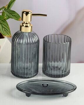 Kookee Glass Bathroom Accessories Set of 3 with Soap Dispenser