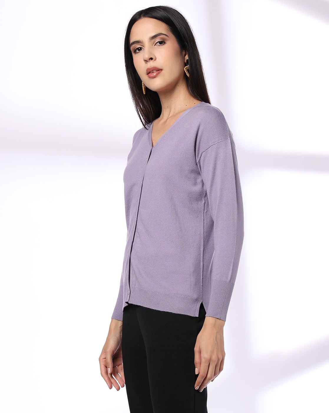 こねこ2/13 SサイズLLL LAB V-Neck Cardigan Buy Fig Women Slim Fit V-Neck Cardigan Online | Ajio.com