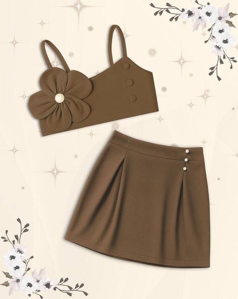 ADDYVERO Girls Floral Applique Top & Skirt Set